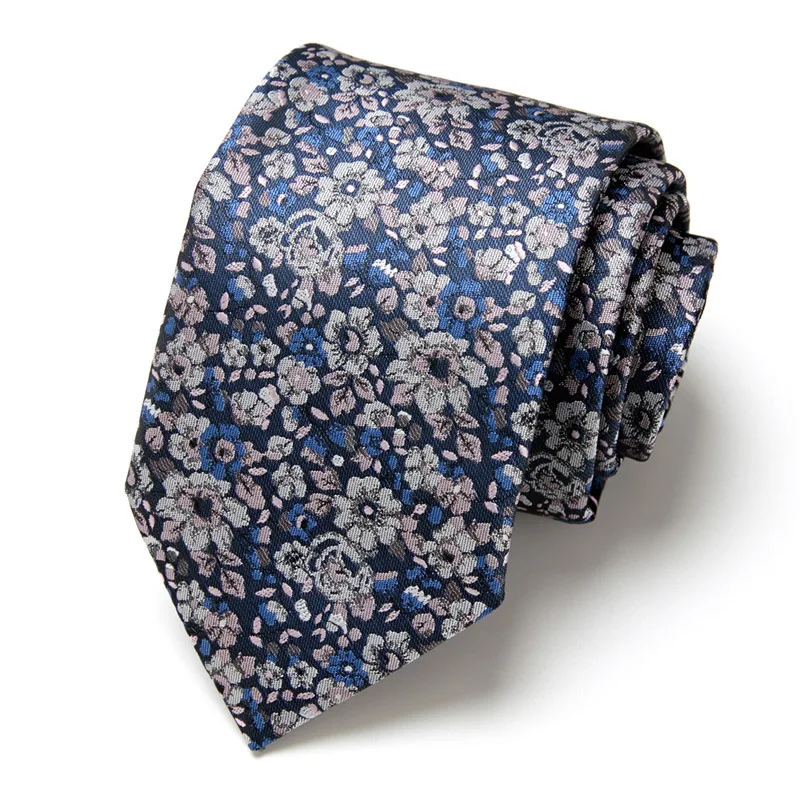 Cravate en soie polyester faite à la main pour hommes, jacquard bon marché, cravate fleur de cajou, cravate d'affaires formelle bleue, nouveau design, style tendance, 2024