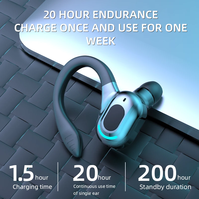 Bluetooth 5.2 Business Wireless Headphone Ear-Hook Mini HIFI Bass Noise Cancelling Earphone With Mic Earbuds Sport Game Headset