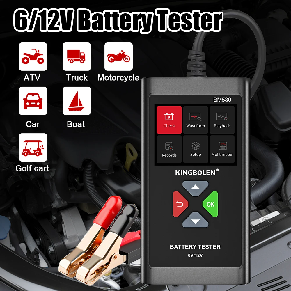 BM580 Charging Cranking Test Car Battery Tester For Wet/GEL/Lead-acid Battery 12V 6V CCA Circut Analyzer Auto Accessories