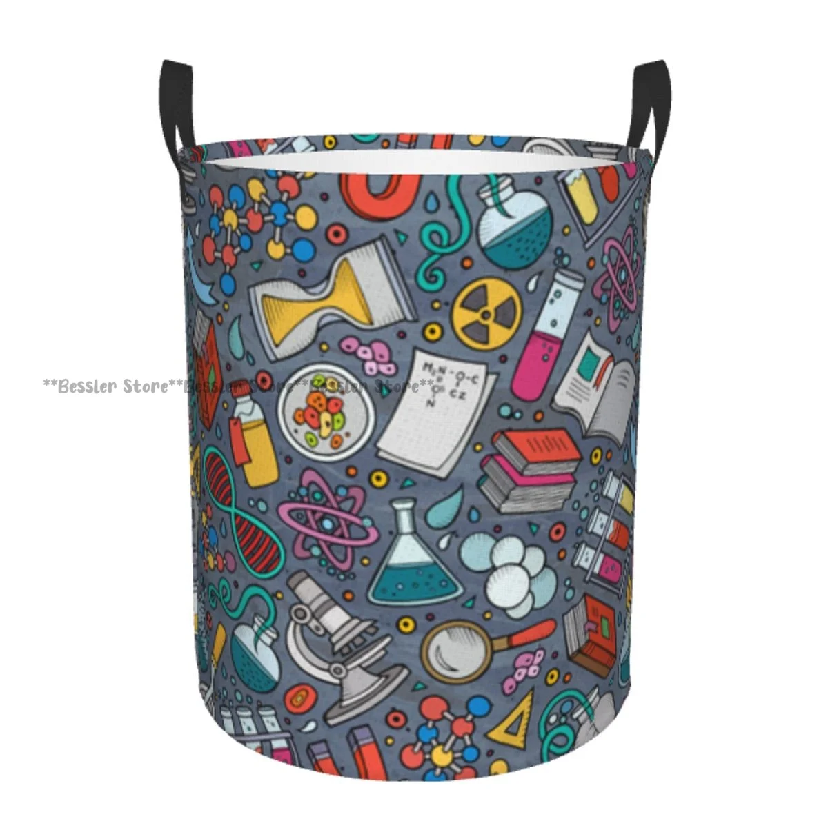 

Laundry Basket Cartoon Cute Science Colorful Objects Background Round Storage Bin Collapsible Hamper Clothes Bucket Organizer