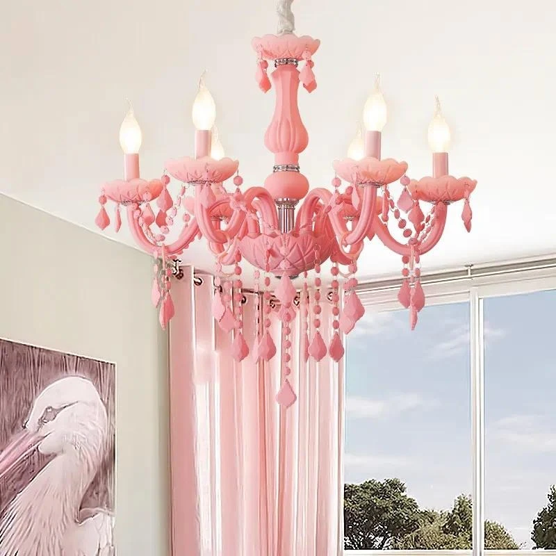 Pink crystal chandelier living room warm light bedroom beauty salon macaron style decorative chandelier