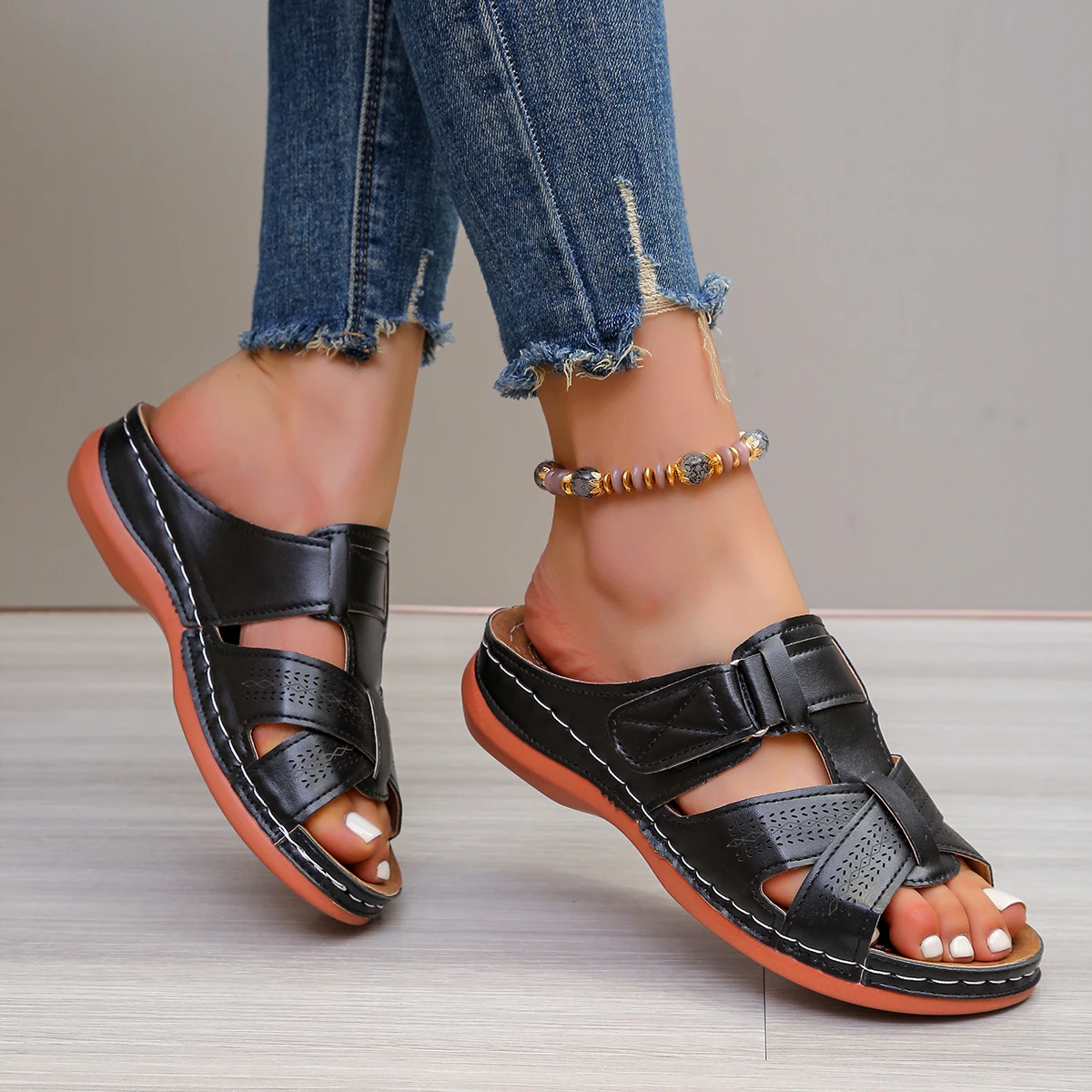 

Summer Women Wedge Sandals Premium Orthopedic Open Toe Sandals Vintage Anti-slip Leather Casual Female Platform Retro Shoes