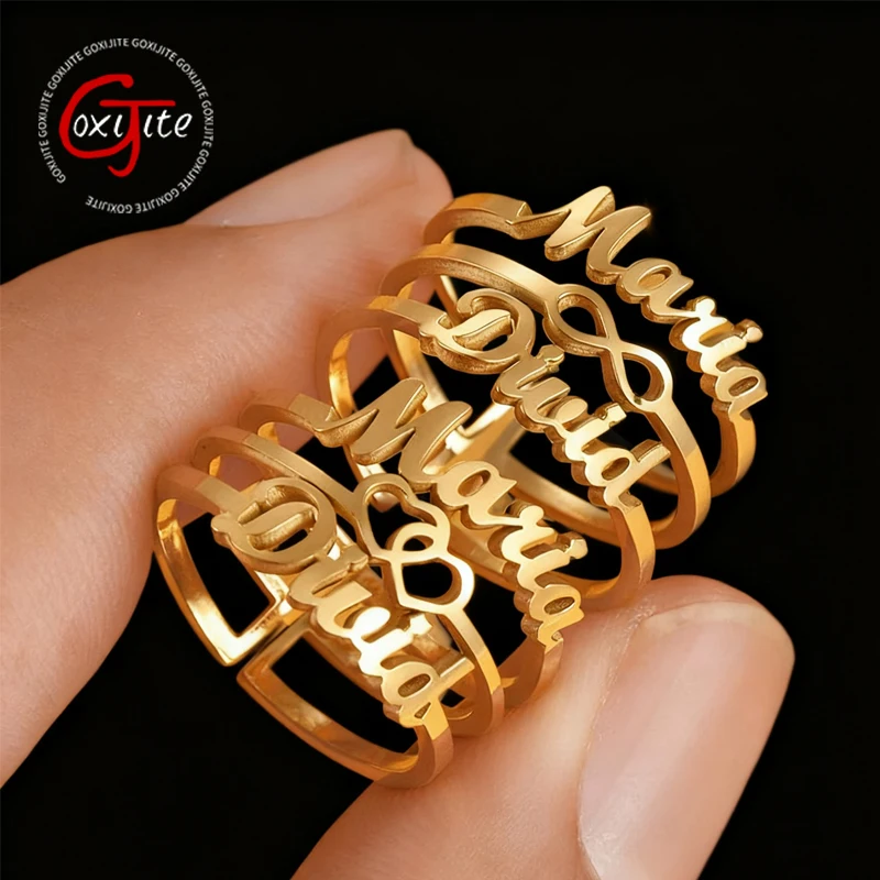 

Goxijite индивидуальное имя открытие полое кольцо в форме сердца для мужчин женщин нержавеющая сталь 10 мм бесконечный символ кольца ювелирные изделия подарок