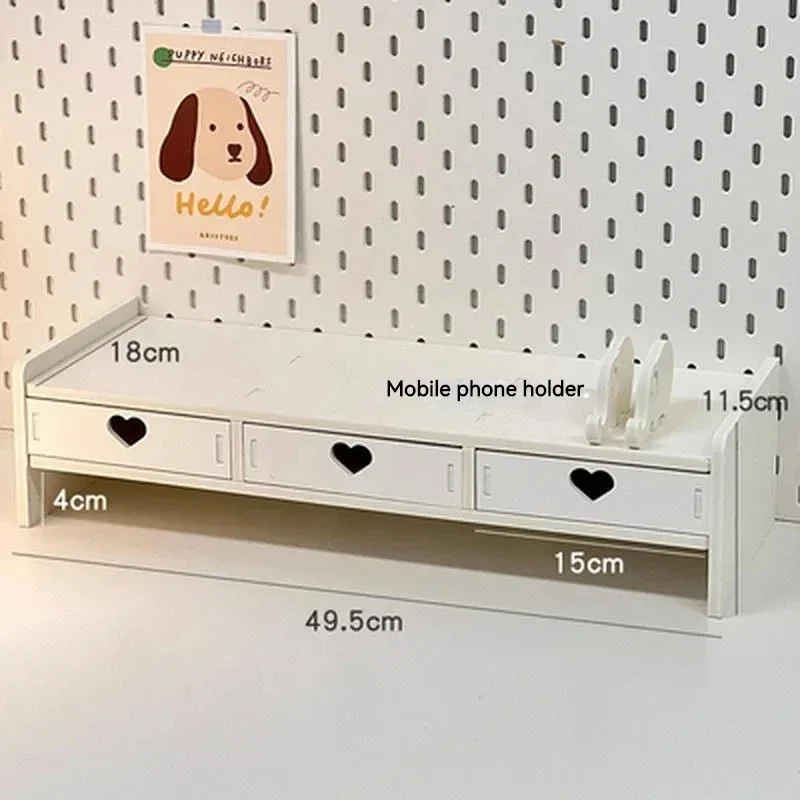 Desktop Added Rack with Drawer Monitor Stand Office Student Desk Storage Shelf Wooden Computer Laptop Elevated Stand Organizer