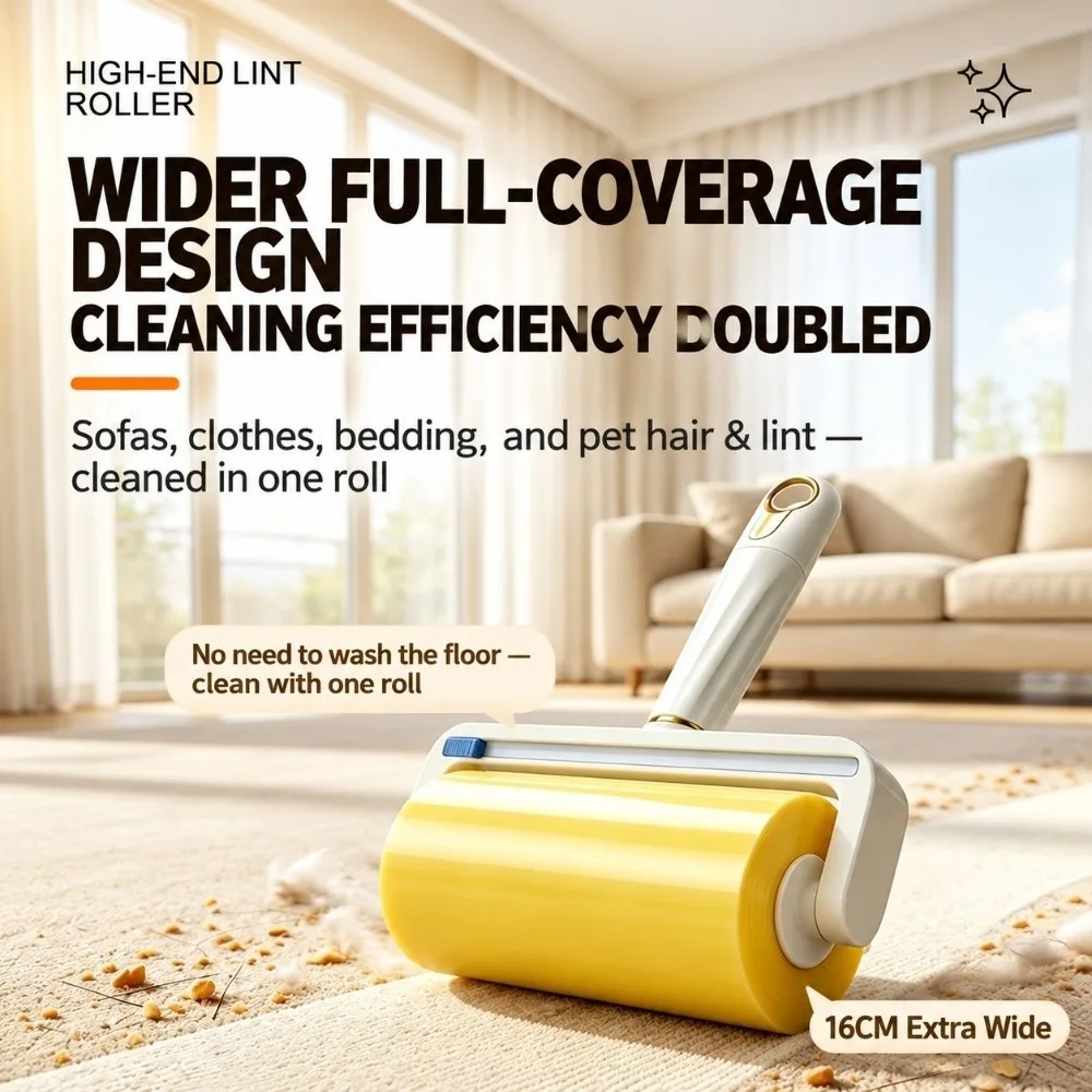 Wide Lint Roller Replaceable Refill Tape Reverse-Wound Pet Hair Remover Roller Extra Sticky Reusable Handle Sticky Lint Roller