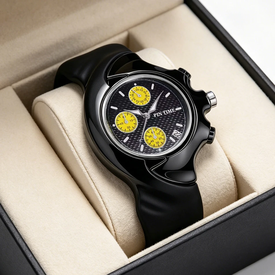 

Black Men’s Sports Watch Glossy Black Case Luminous Water Resistant Sports Watch PINTIME Men’s Quartz Watch Y2K Reloj Hombre