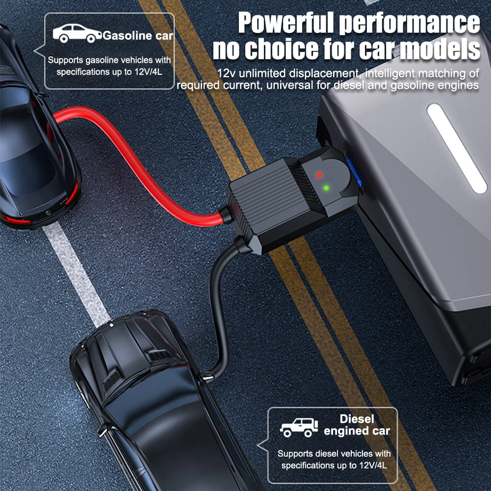 Avviamento con compressore d'aria, avviamento di emergenza per batteria per auto 6 in 1 con gonfiatore per pneumatici da 150 PSI, kit portatile per avviamento a ponticello da 2000 A