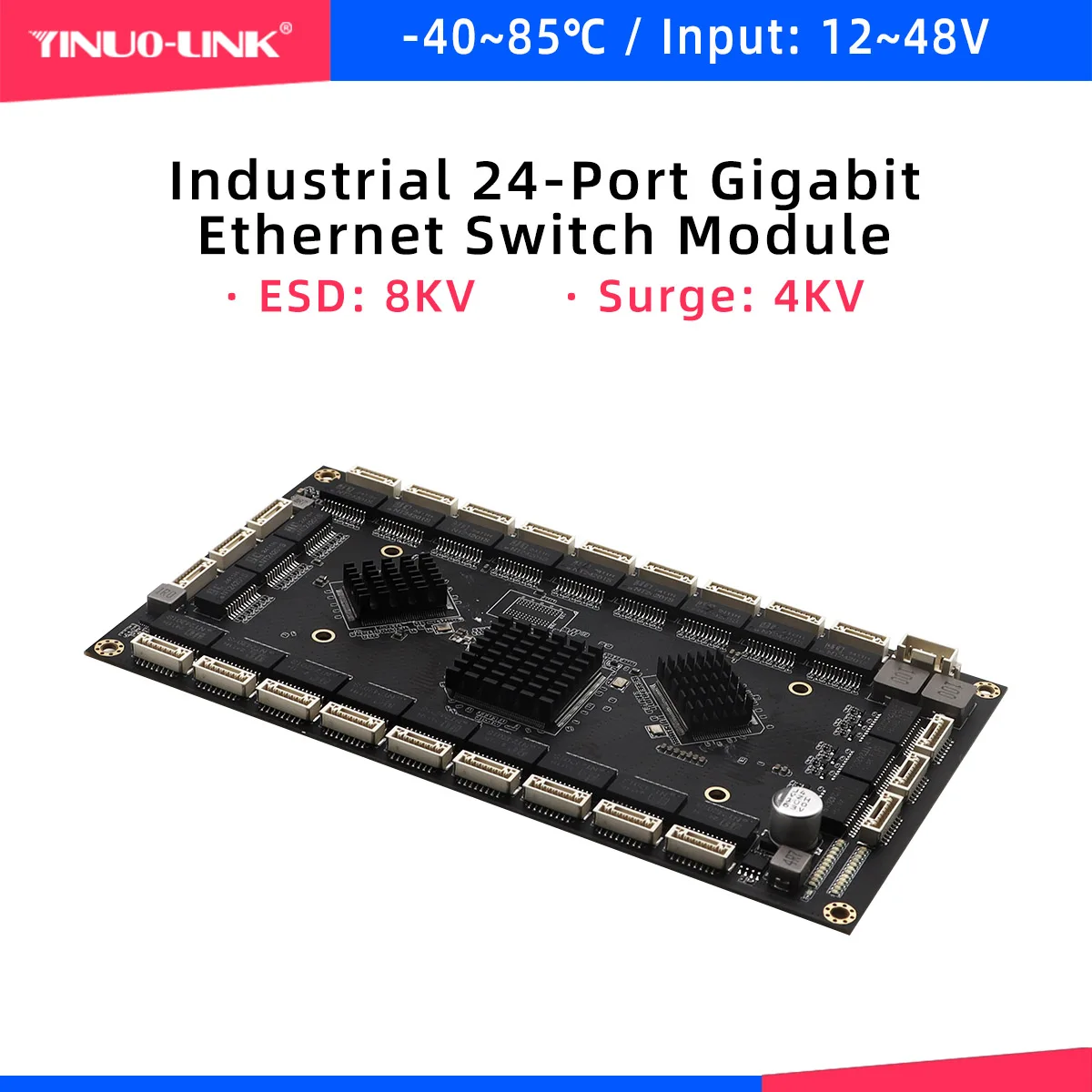 YINUO-LINK_YN-IES1024 178*96*15mm MINI Industrial Switch Module 9-48V Input 24 Ports 10/100/1000Mbps Ethernet Switch Module