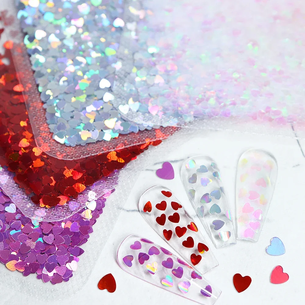 Holographic Silver Love Heart Glitter Nail Sequin Loose Bulk Red Valentine Day Decoration for DIY Epoxy Resin Nails Accessories