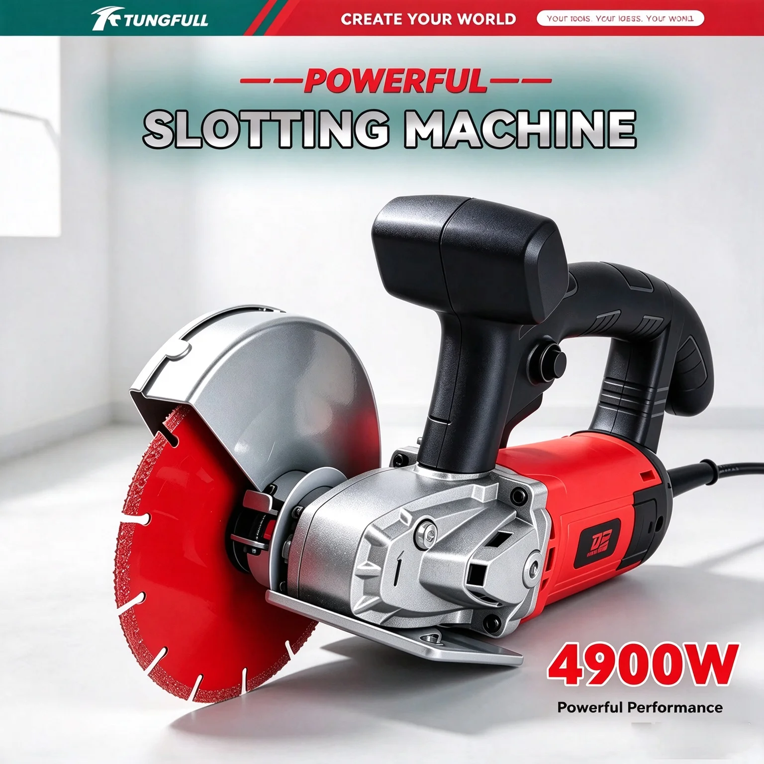TUNGFULL Handheld Wall Slotting Machine Electric Grooving Cutter for Concrete Brick Wall Floor Cutting 220V Hydropower Use