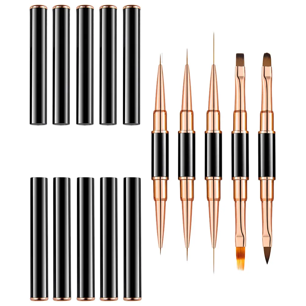 

5pcs Nail Art Brushes Set Round Design Pens Tools for Liner Rose Gold Compact Durable Manicure Pen Painting Decor Supplies