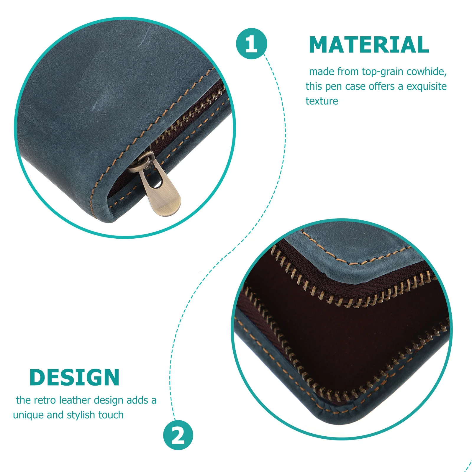 حافظة أقلام من جلد البقر بتصميم كلاسيكي بسحاب مربع لمكتب المدرسة وحامل أقلام رصاص ذو سعة كبيرة وحقيبة تنظيم