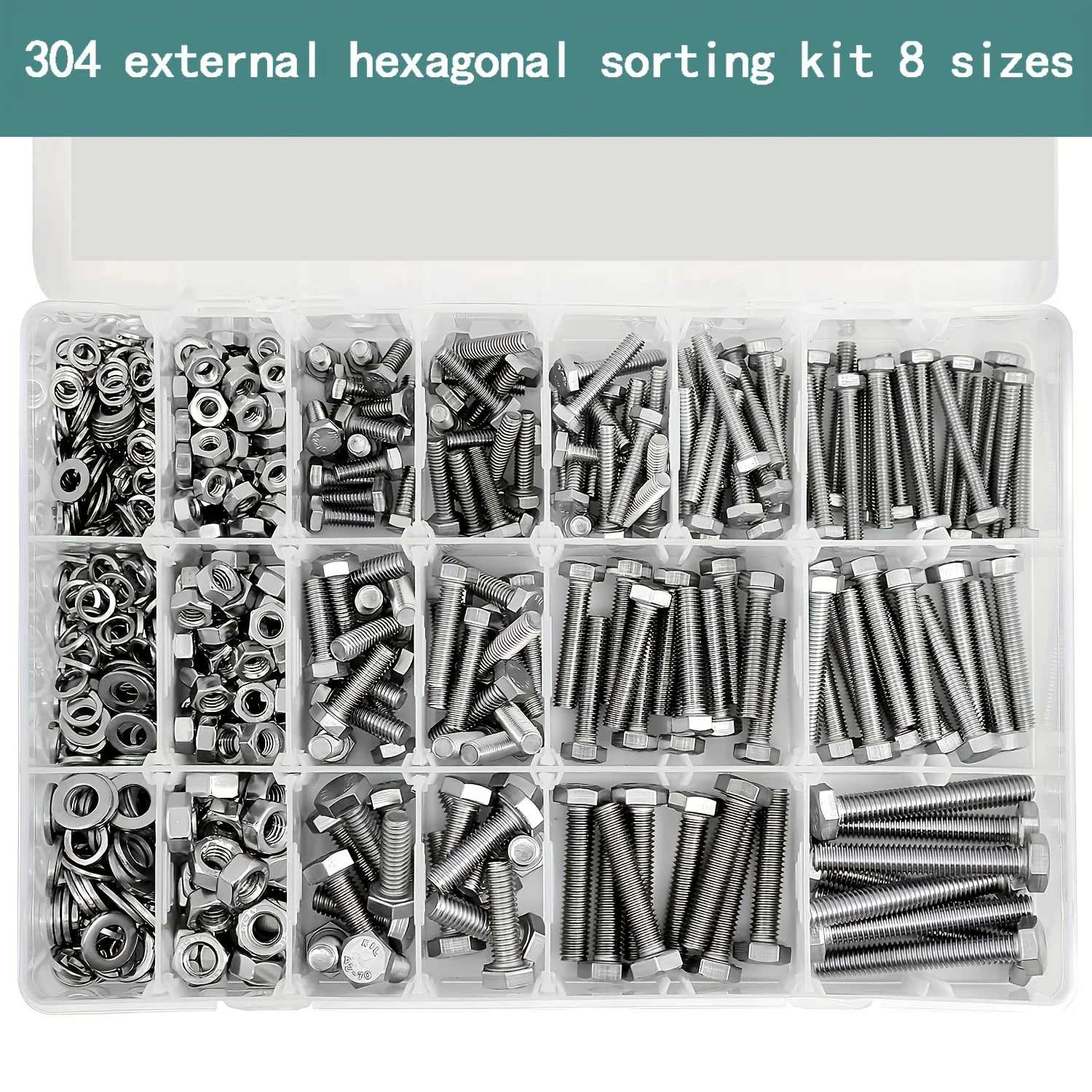 M6 M8 M10 Heavy Duty Bolts and Nuts Assortment Kit, 304 Stainless Steel, Includes 8 Most Common Sizes