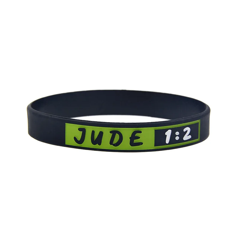 1 PC Jesus Silicone Wristband PSALM 56:3 JAMES 4:8 ROMANS 12:12 JUDE 1:2 Rubber Bangle Black