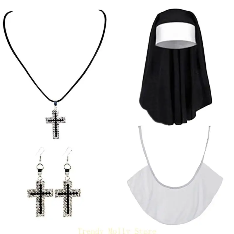 N5KB女性NUNコスプレ衣装ヘッドピースクロッシングペンダントネックレスカラーストッキング