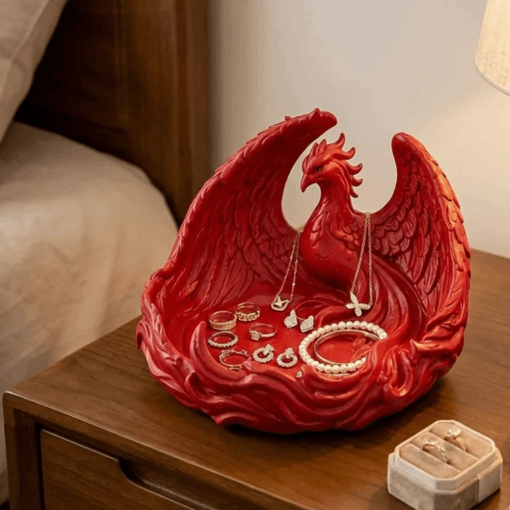 Fashion Phoenix Shape Storage Tray Vintage Resin Creative Jewelry Dish Multi-Color Realistic Home Decorative Ornament Women