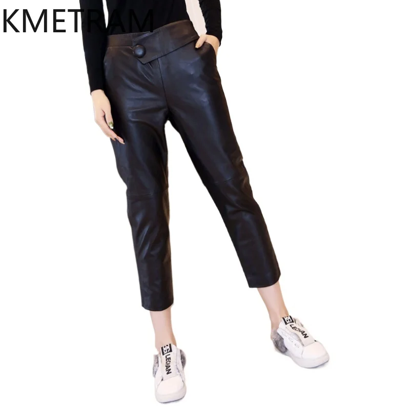 KMETRAM 100% Top Layer of Sheepskin Women Pants Autumn 2025 Black Pants Genuine Leather Pencil Trousers Woman Clothes штаны