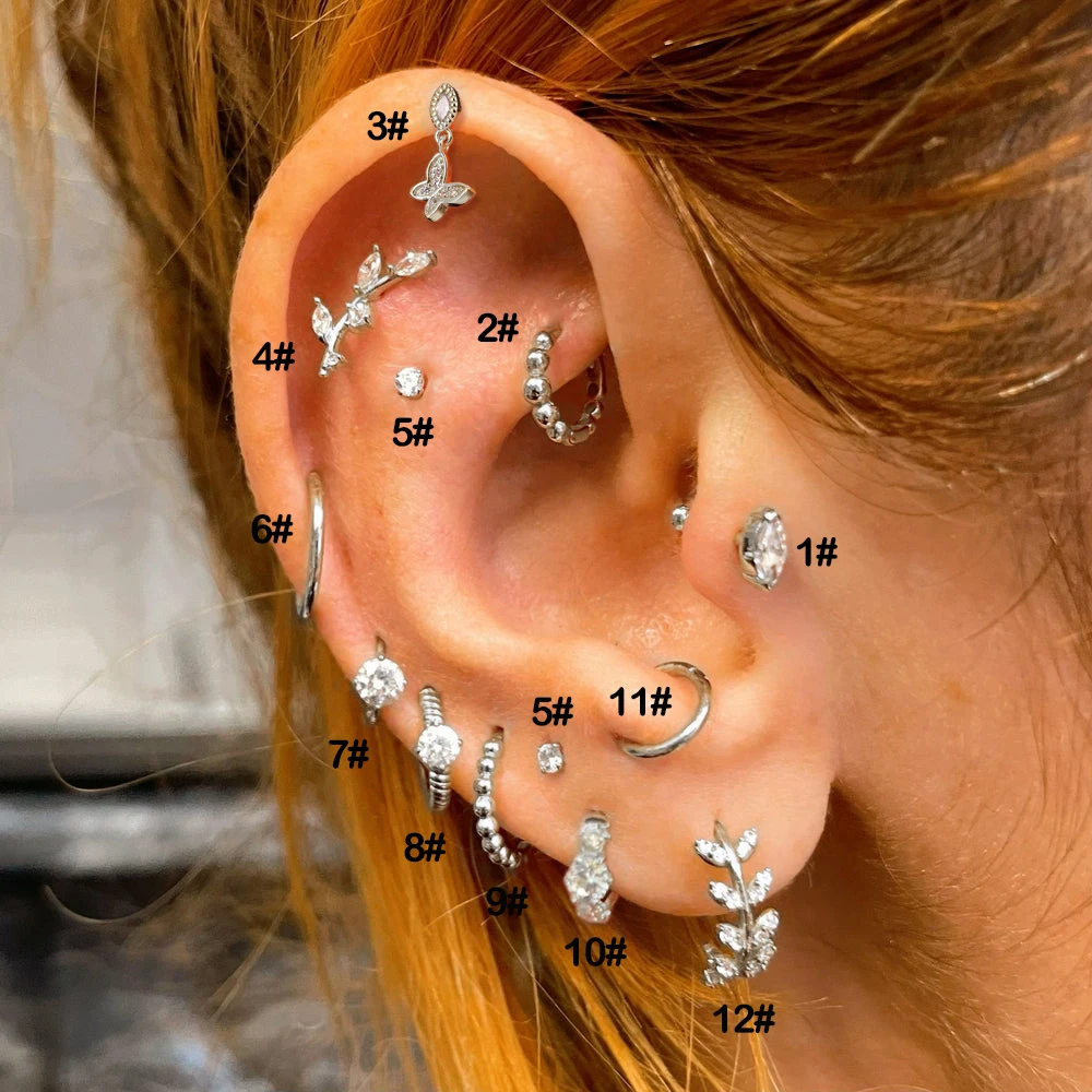 1Pc New Crystal Leaf Ear Piercing Earring Helix Zircon Butterfly Cartilage Conch Ear Accessories For Women Teen Party Jewelry