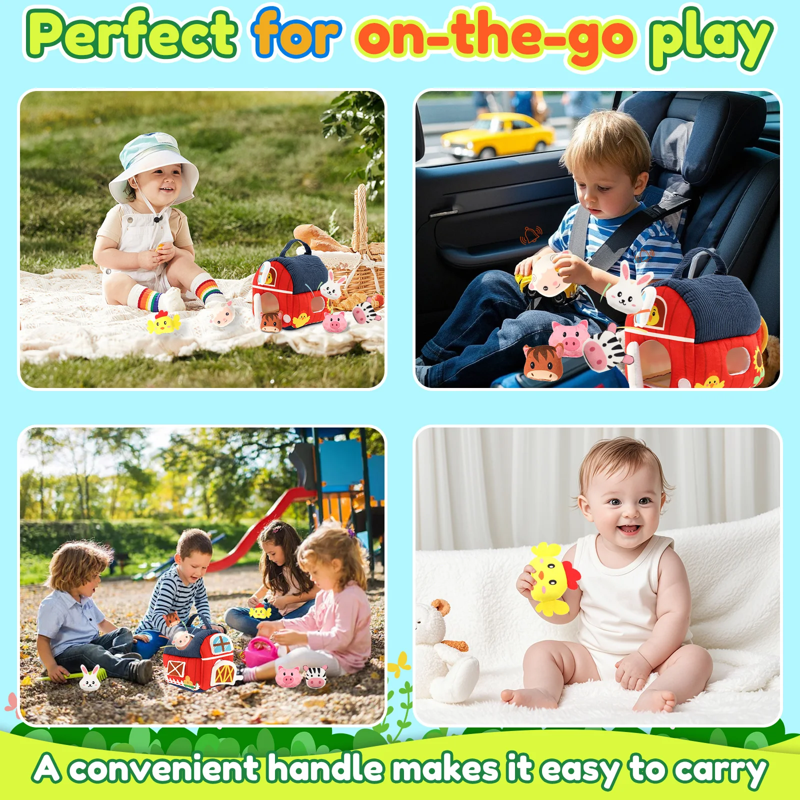 Baby Montessori Toys Portable Stuffed Farmhouse Animals Toy Educational Learning Activity Sensory Toys for Ages 6 Months and Up