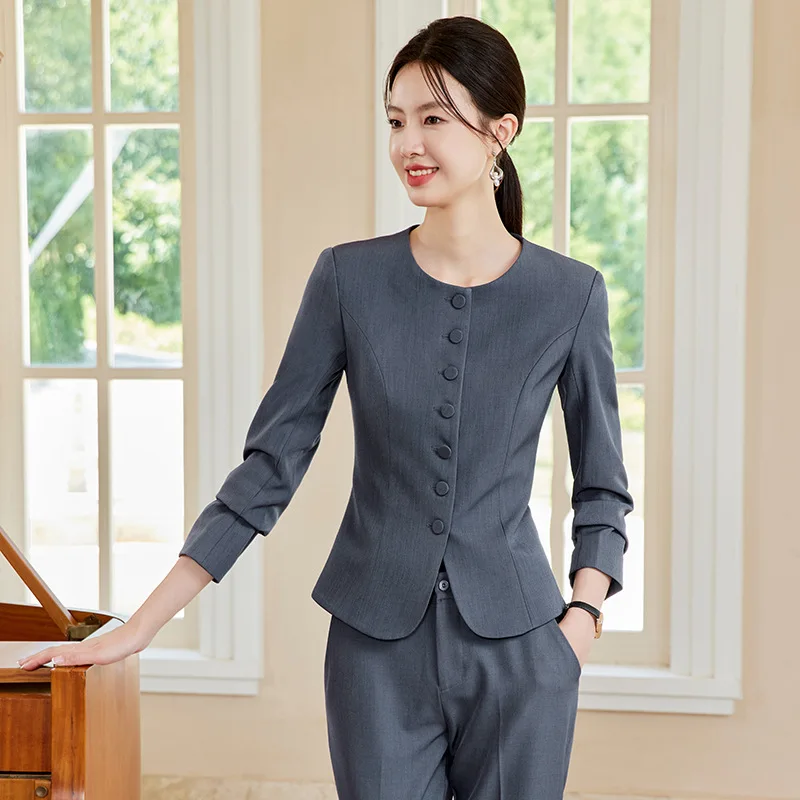 Business Suit Women's Autumn and Winter2024New Hotel Front Desk Etiquette Reception Formal Wear Gray Suit Jacket Overalls