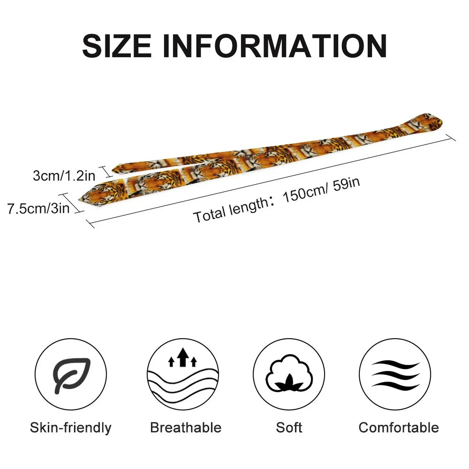 Siberian Tiger Print Tie Wild Animal Cosplay Party Neck Ties Male Retro Trendy Necktie Accessories Quality Custom Collar Tie