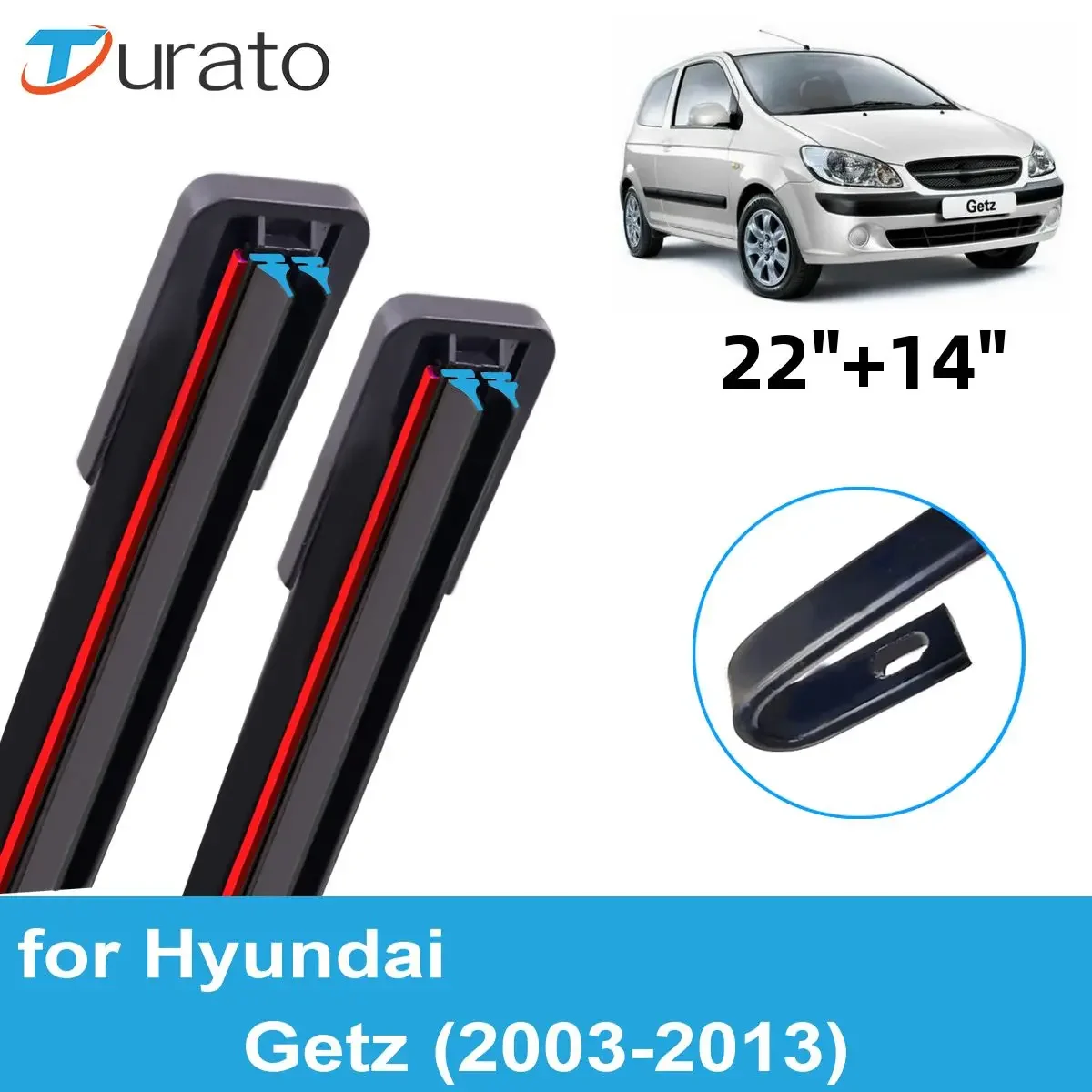 

2PCS Car Wiper Blades for 2003-2013 Hyundai Getz Front Windscreen Windshield Double Rubber Car Accessories 2010 2011 2012 2013