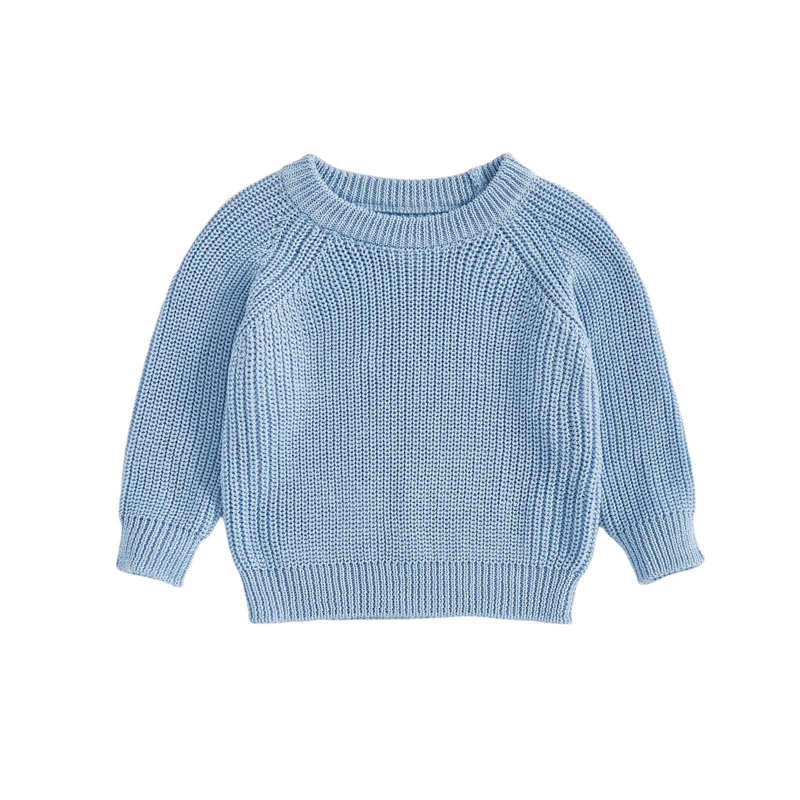

Toddler Baby Ribbed Sweater Stylish Solid Crew Neck Long Sleeve Knitted Tops for All Seasons