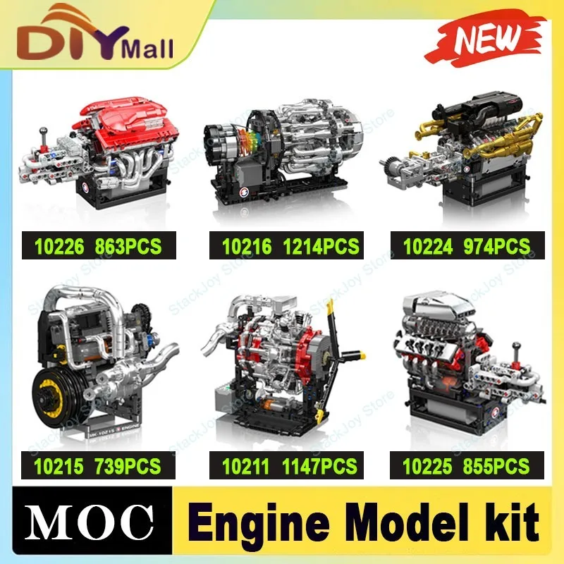 

Mould King Professional Engine Building Sets V12 V8 W12 Turbojet Radial 739-1214PCS Technical Parts MOC DIY Construction