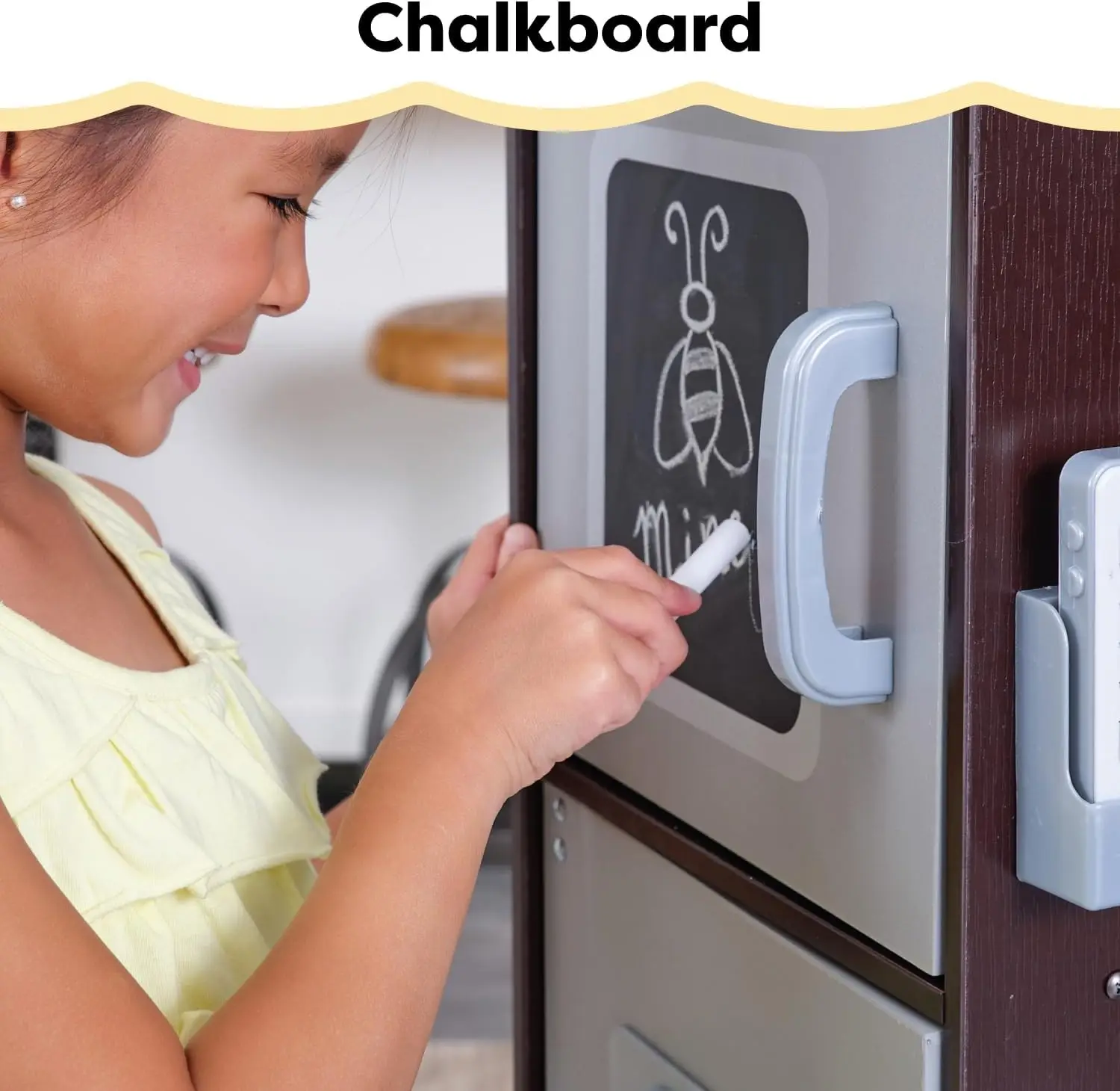 Uptown Espresso Wooden Play Kitchen with Play Phone, Chalkboard & Towel Rack, Espresso