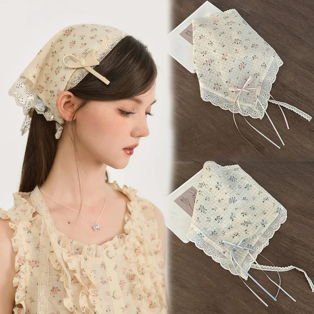 

Летняя свежая кружевная повязка для волос, шелковый шарф, аксессуар для волос, головной убор в стиле ретро, богемный стиль, для путешествий на побережье.