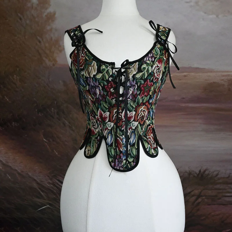 

2025 New Women's Vintage Overbust Corset Tops with Shoulder Strap Oil Painting French Style Lace Up Corsets and Bustiers Plus