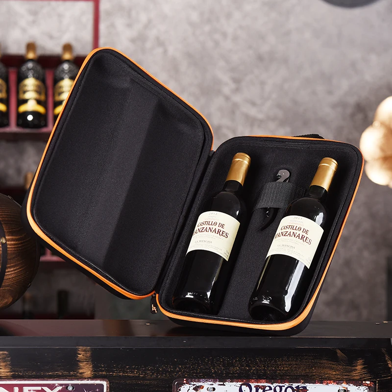 PU Box with Opener, Double Leather Wine Bag, Waterproof Package for Commercial Gift, Party Wine Holder, 2 Bottles Wine Capacity