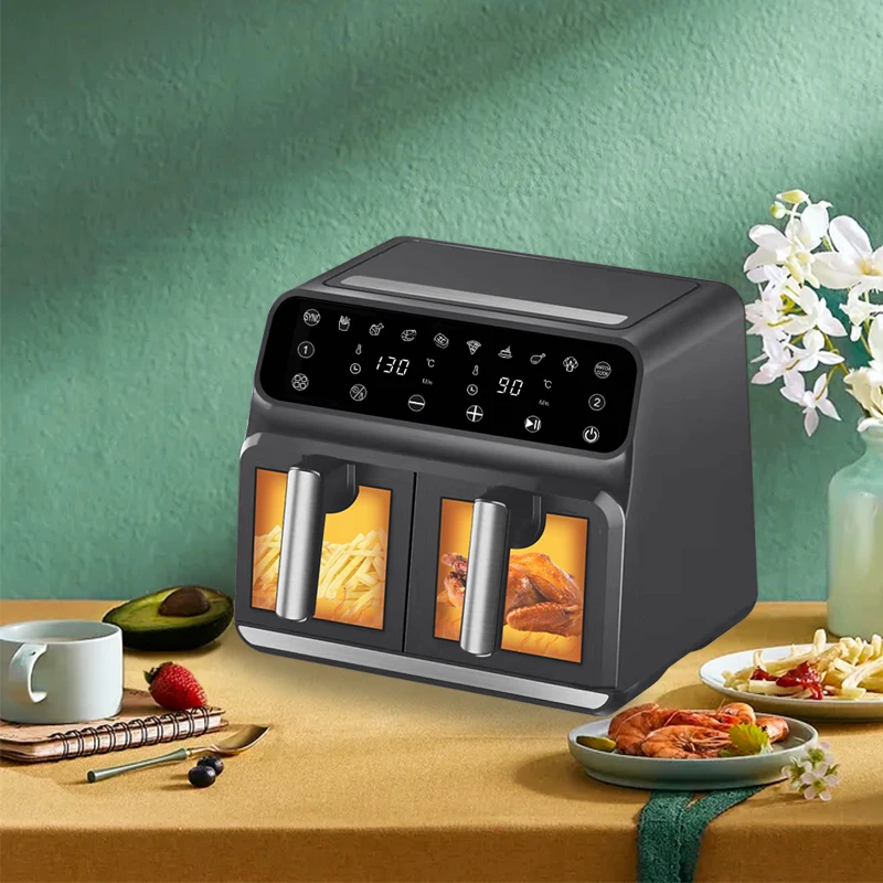 OEM High Quality kitchen Electric Hot Air fryer Oven Oiless Cooker Machine double air fryer with dual basket