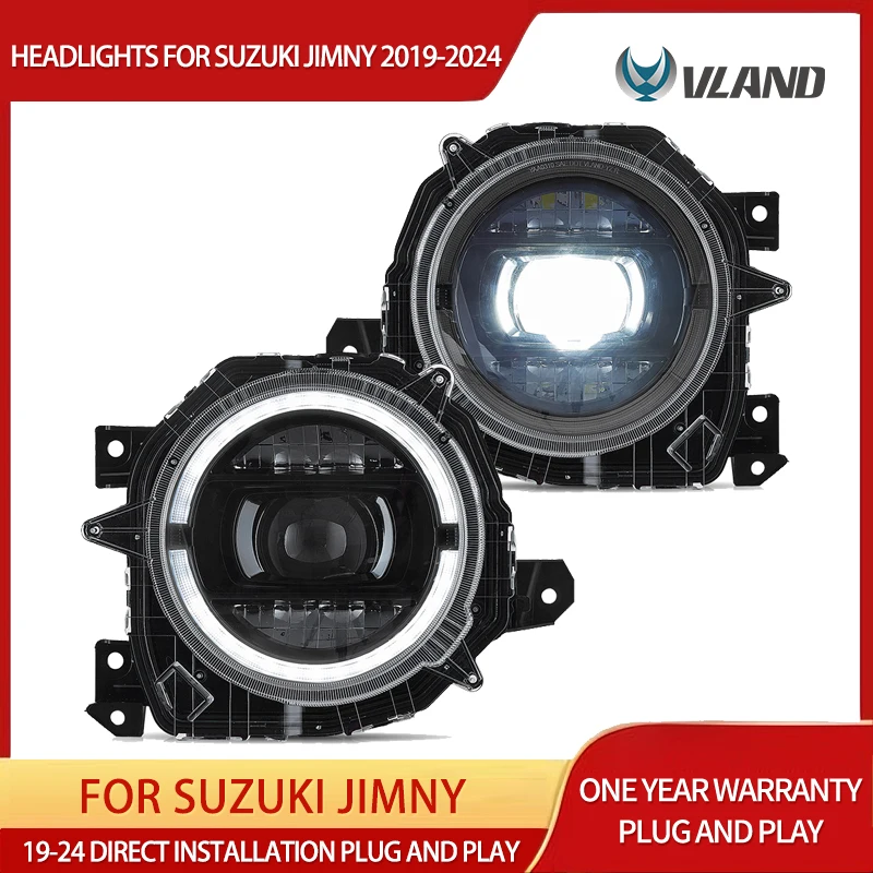 

Светодиодные проекционные фары VLAND для Suzuki Jimny 2019-2024, полностью светодиодные, с двойным лучом и анимацией при включении, модернизированные фары.