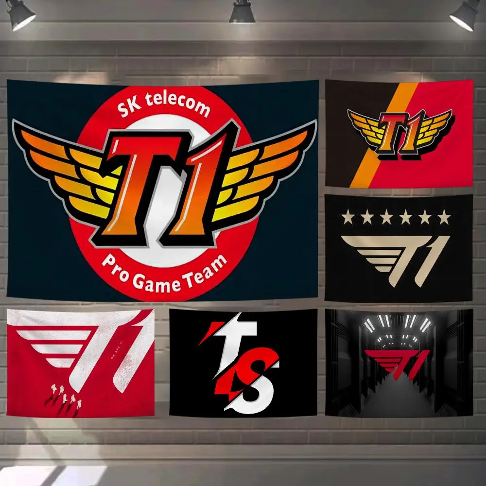Hot S-SKTs T1 Esports Tapestry Custom Living Bedroom Party Dormitory Interior Wall Bohemian Decoration Attached Clip