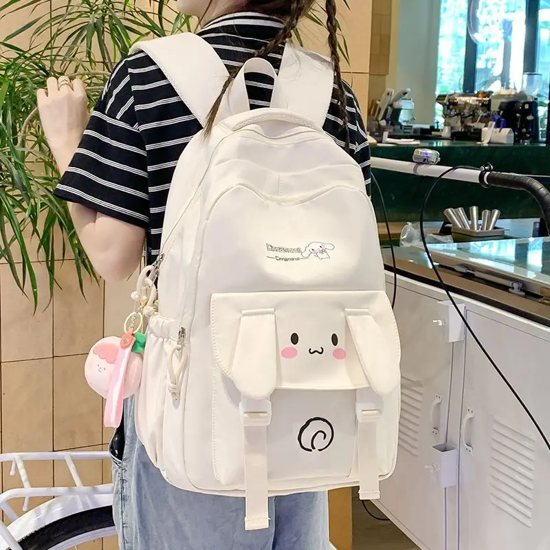 Imagem -03 - Sanrio Bonito dos Desenhos Animados Mochila Feminina Limpar m Mochila Pendurado Cão Mochila Estudante do Ensino Médio Júnior Leve Jade Novo