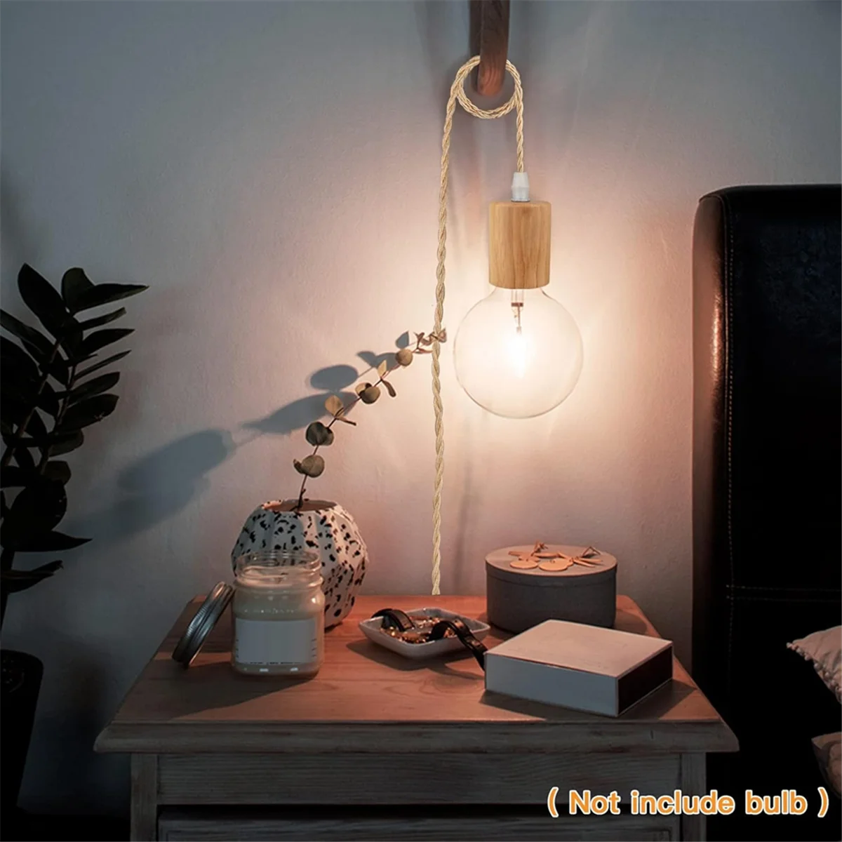 

Wood Pendant Light Cord Kit ,14.76FT Vintage Industrial Hanging Plug in Lamp Cord with Twisted Nylon Rope E26 US Plug