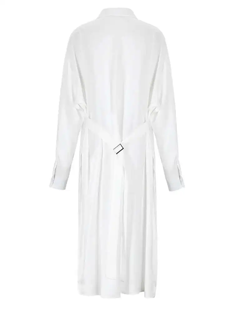 Bjtz preto tamanho grande plissado blusa longa feminina nova lapela manga longa solto ajuste camisa moda maré primavera outono 2025