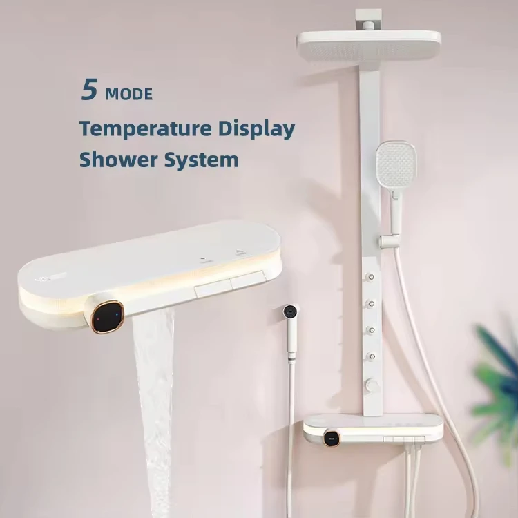 FEIDU Digital Display Brass Shower Set for Bathroom Thermostat Soft Rain Jet Spray Patterns Ceramic Valve Atmosphere Pressurized