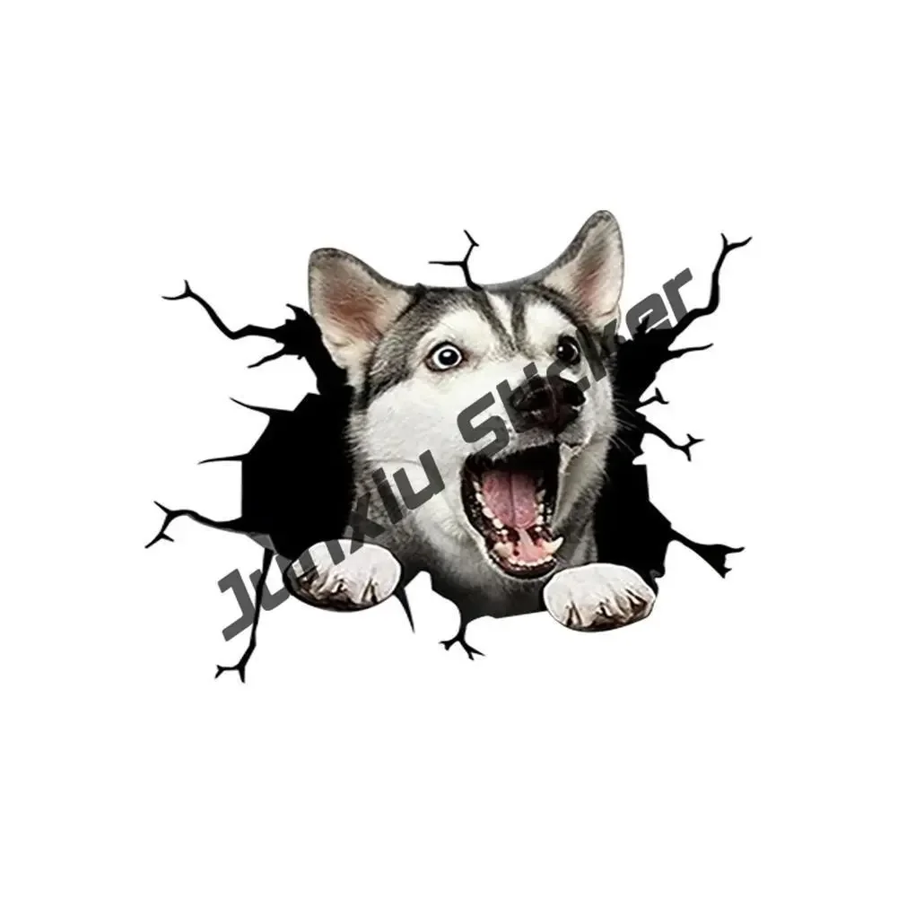 Cute Pet Dog Siberian Husky Decal Husky Dog Bumper Sticker Husky Crack Sticker Dog Creative Home Car Windows Decoration