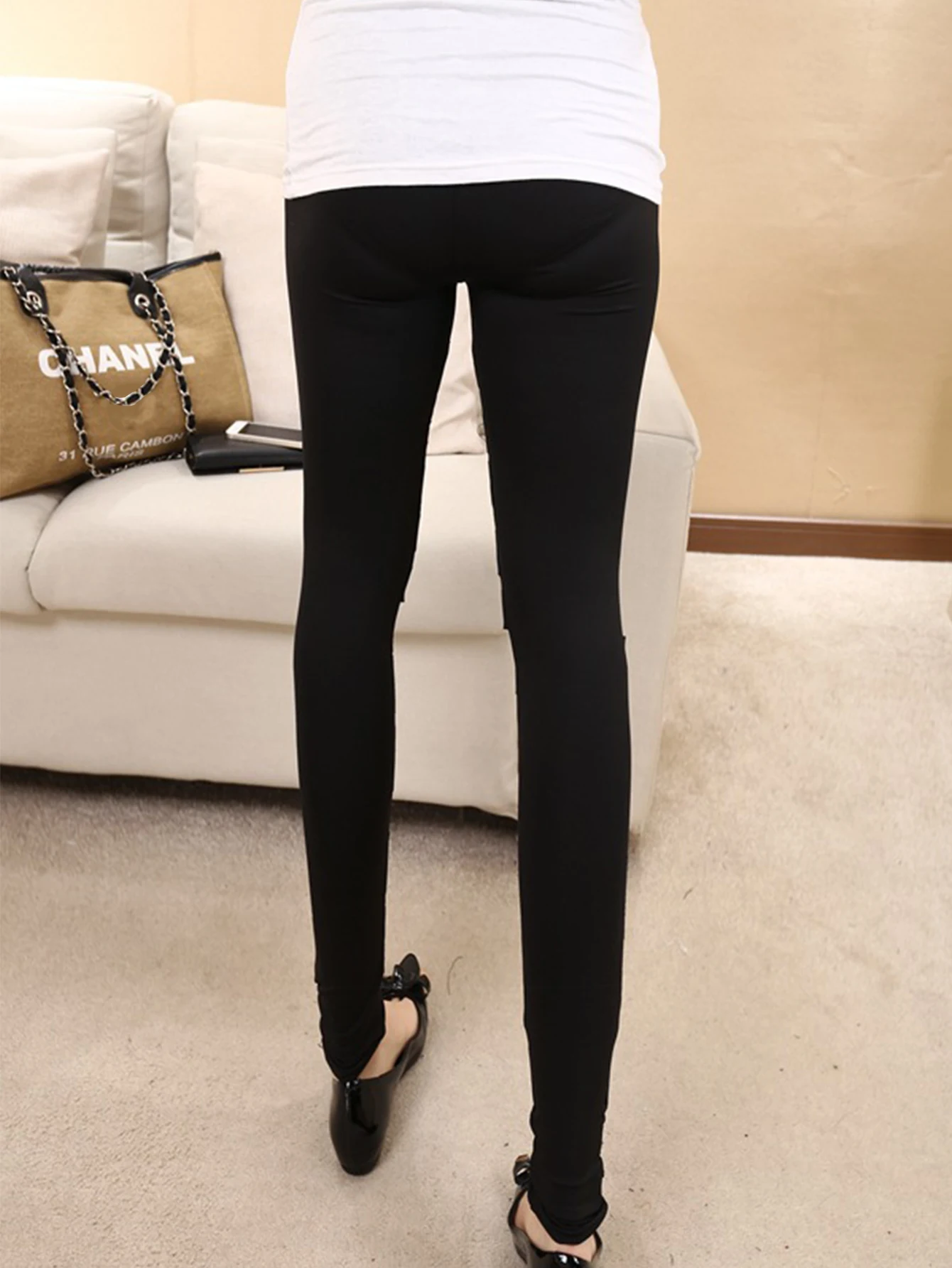 Solid Color Leggings Milk Silk Gauze Black Patchwork Cross Binding With Nine-point Pants Sexy Hip Lift Small Foot Pants Women