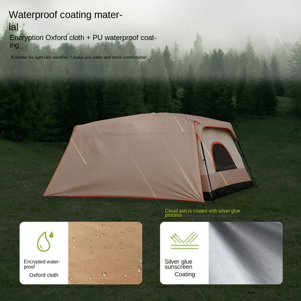 Double Rainproof Outdoor Tent, 2 Rooms and 1 Hall Villa Tent, Camping Tents, 4-10 Person, Overnight Camping Equipment, New