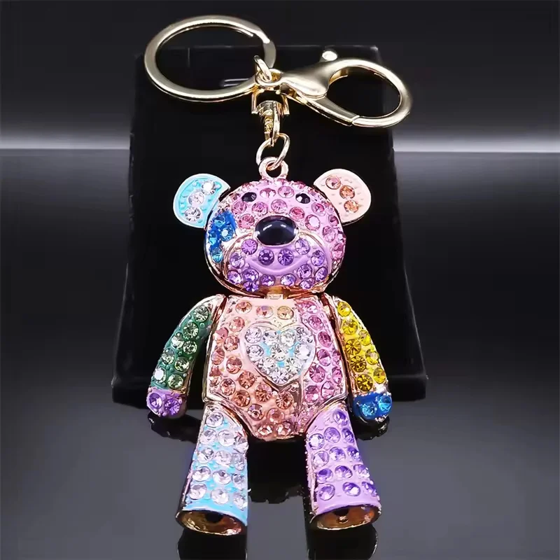 Kawai doce colorido cheio de cristal grande urso chaveiro liga strass moda saco acessórios chaveiro jóias presente por atacado