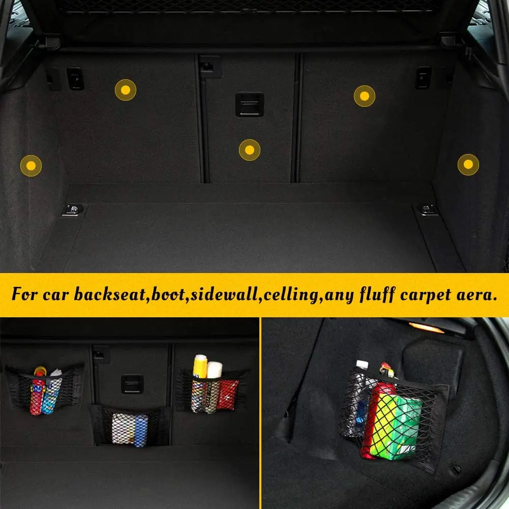 2023 Car Back Rear Mesh Trunk Seat Elastic String Net Magic Sticker Universal Storage Bag Pocket Cage Auto Organizer