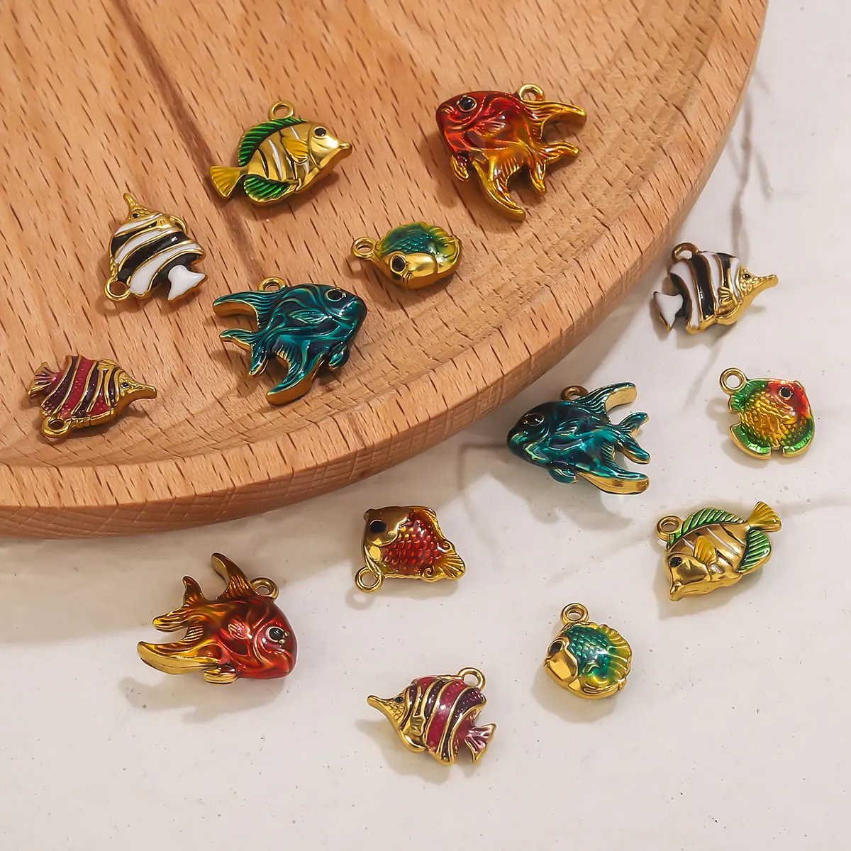 4pcs Stainless Steel Enamel Ocean Fish Charm PVD Gold-plated DIY Necklace Bracelet Jewelry Making Material Accessories Wholesale view 3