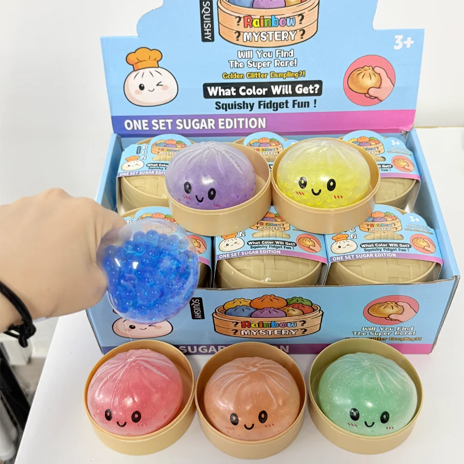 Dumpling Squeeze Toy with Bamboo Steamer, Soft TPR Dough Ball, Realistic Decompression Fidget Toy, Stress Relief Gift - view 5
