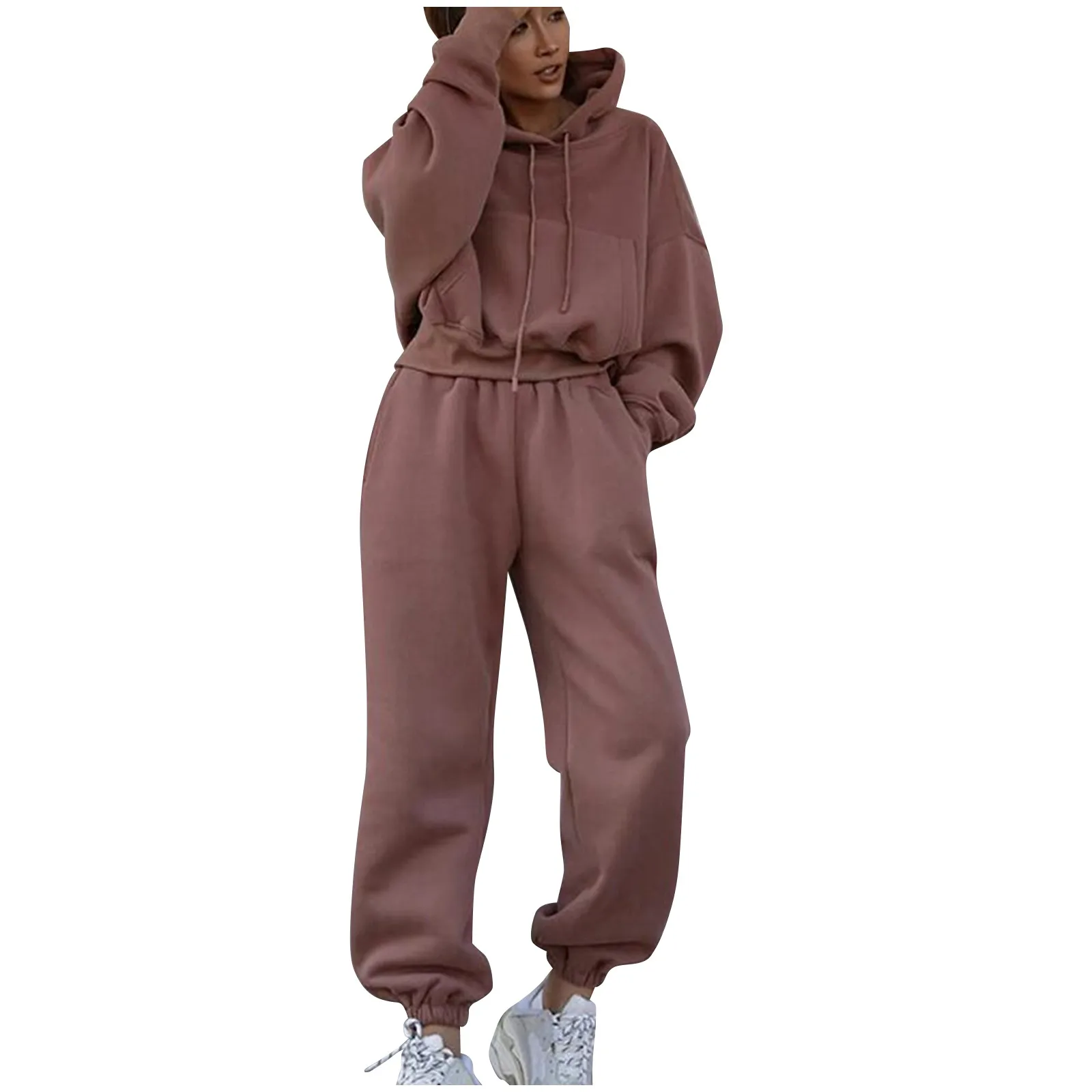 2024 winter new Women\'s Casual Solid Color Long Sleeved Hoodie Trousers Sweatershirt Sports Suit