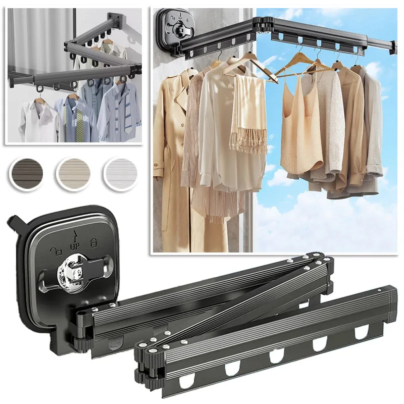 

1PC Retractable Clothes Hanger Aluminum Alloy Folding Drying Rack Wall-mounted Collapsible Drying Rack Space Saver Clothes dryer