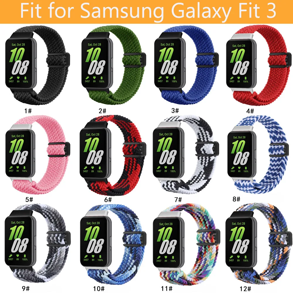 Correa de nailon para Samsung Galaxy Fit 3, pulsera trenzada elástica ajustable, reemplazo de correa de reloj para iWatch Samsung Galaxy Fit3