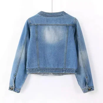 5XL New Quarter sleeved O neck Denim Jacket For women's Summer 2026 New Spring Short Loose Top Paired With Dress Cowboy Outwear 6